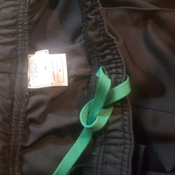 CHAMPION men's size Medium jogging pants black w/ green, white & yellow side tri - Picture 5 of 7